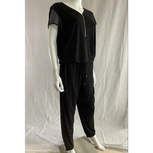 Conrad C Collection Women's Jumpsuit Black Short Sleeve Zipped V-Neck Size L